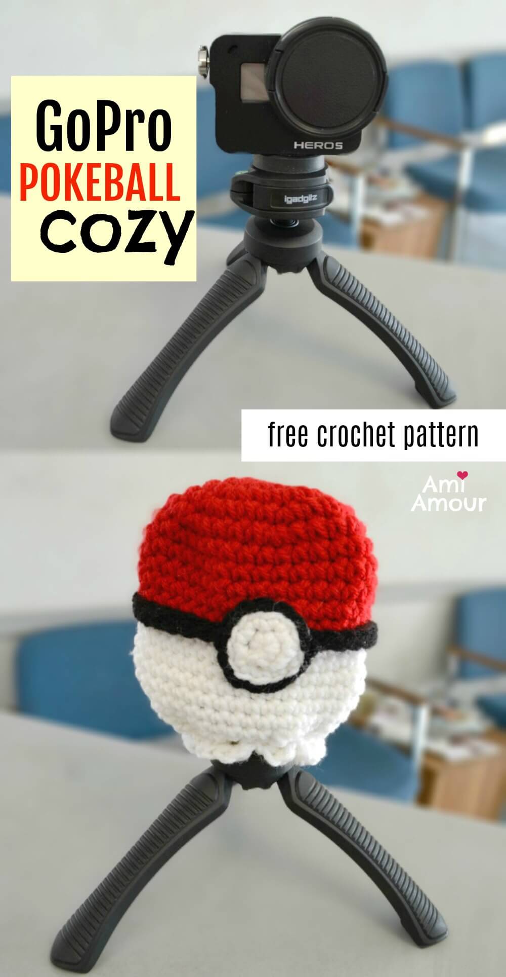 Final crochet Pokeball drawstring bag project