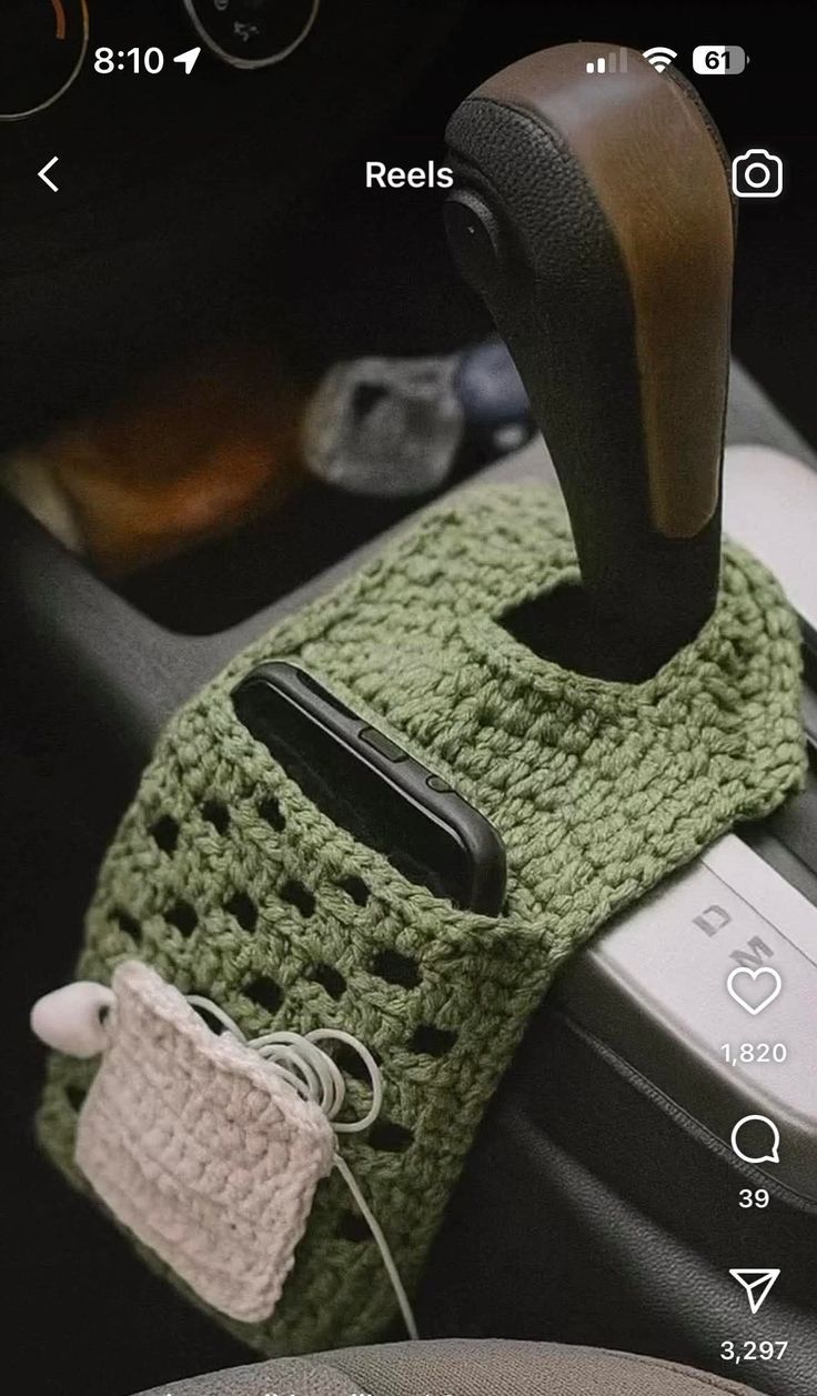 Crochet Car Center Console Organizer: A Stylish Green Crochet Storage Cover