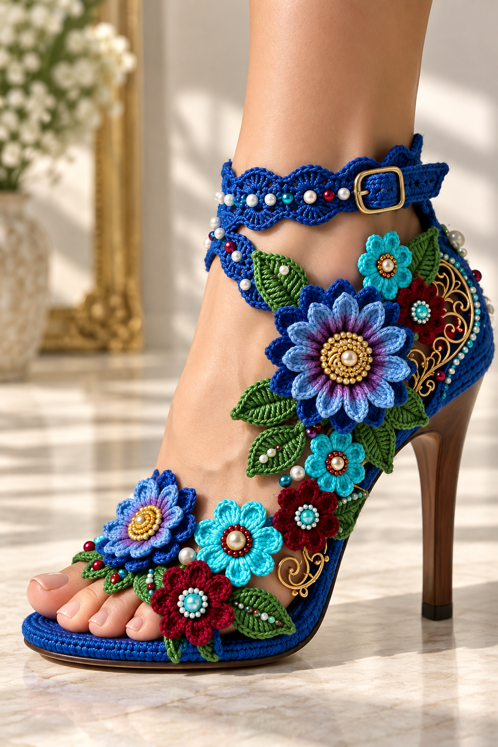 Crochet Floral High Heel Sandals: A Beautiful Handmade Shoe Design