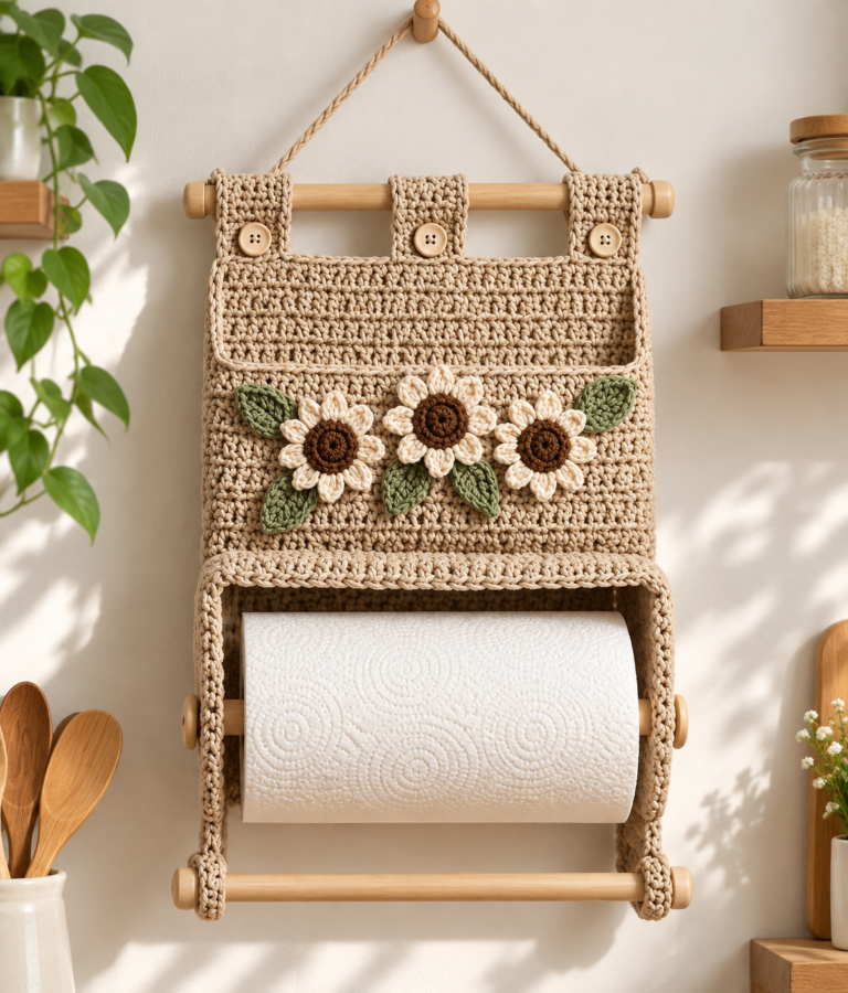 Crochet Paper Towel Holder: A Beautiful Floral Wall Organizer