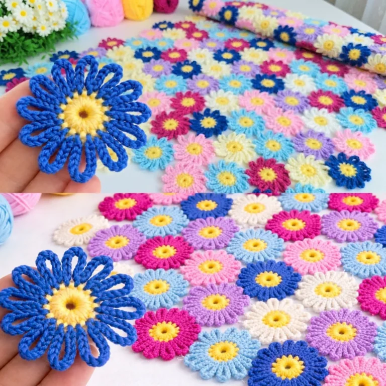 Crochet floral tablecloth with beautiful flower motifs for elegant table settings
