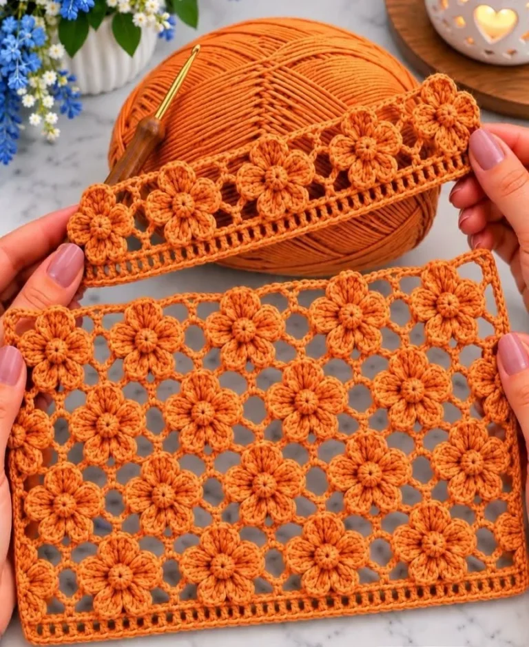 Crochet flower mesh pattern showcasing delicate, lacy designs for crafting projects.