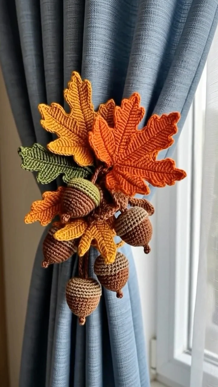 Crochet handmade maple leaves and acorns for beautiful autumn decor