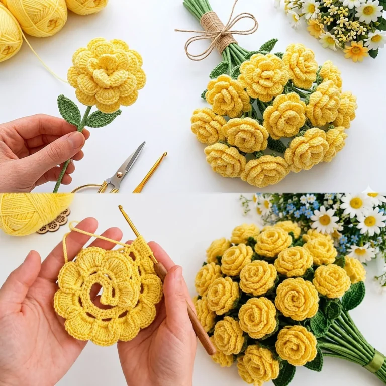 Crochet realistic roses crafted for beautiful home decor