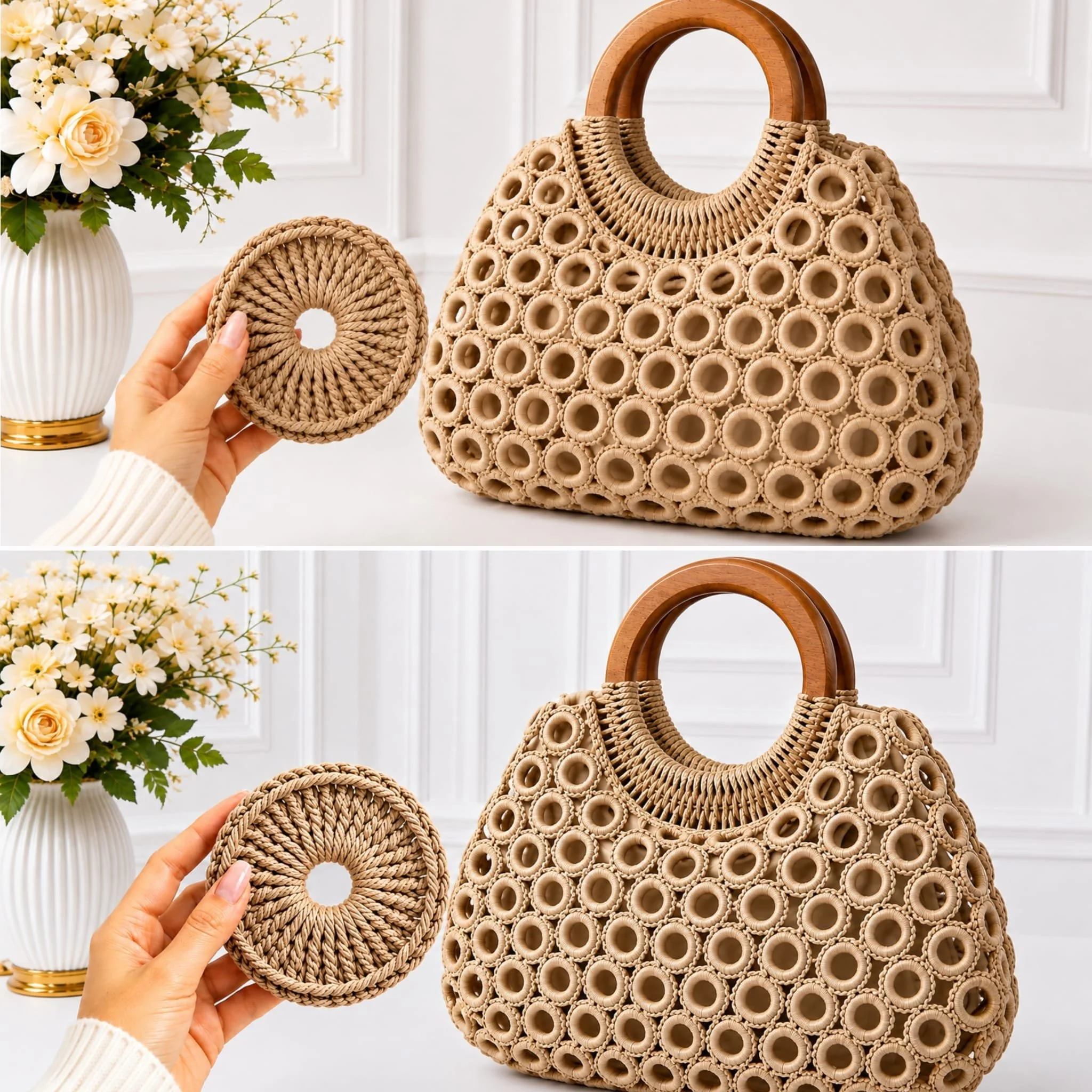 Crochet Ring-Motif Bag featuring stylish ring details and vibrant colors